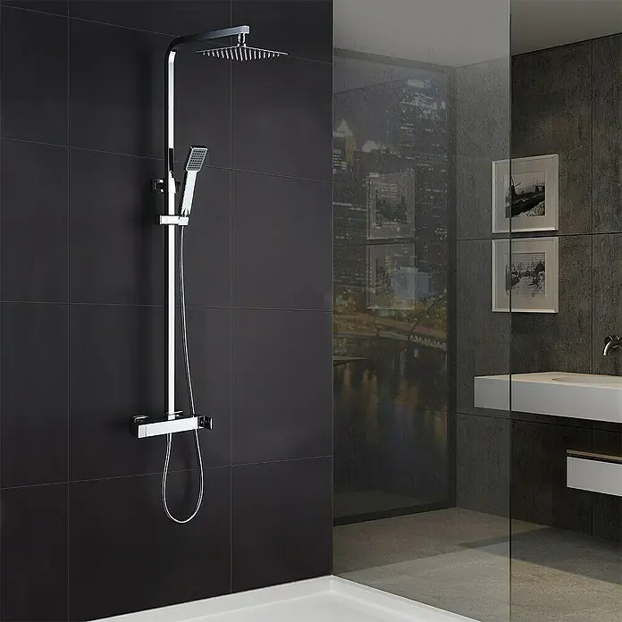 Imex Fiyi Sistema de ducha - Con grifo monomando, Cromo - Moderno sistema de ducha con rociador y teleducha en un baño elegante. El diseño elegante se integra perfectamente en el interior.