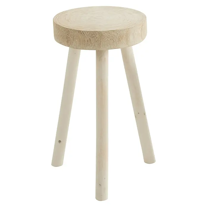 Hocker Paulownia - Ø x H: 29 x 56 cm, Weiß, Holz - Ein heller, hölzerner Hocker mit drei Beinen, ideal als Beistelltisch oder zusätzliche Sitzgelegenheit. Das natürliche Design passt perfekt zu vielen Einrichtungsstilen.