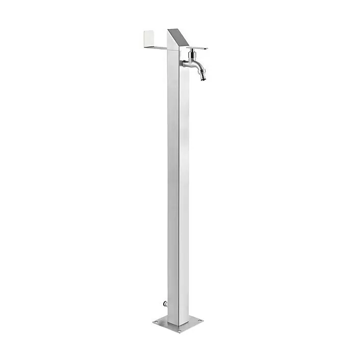 GardWell Wasserzapfstelle - Silber, Höhe: 93 cm, Edelstahl - Hohe, freistehende Edelstahl-Gartensäule mit Wasserhahn und Seitenhalter.