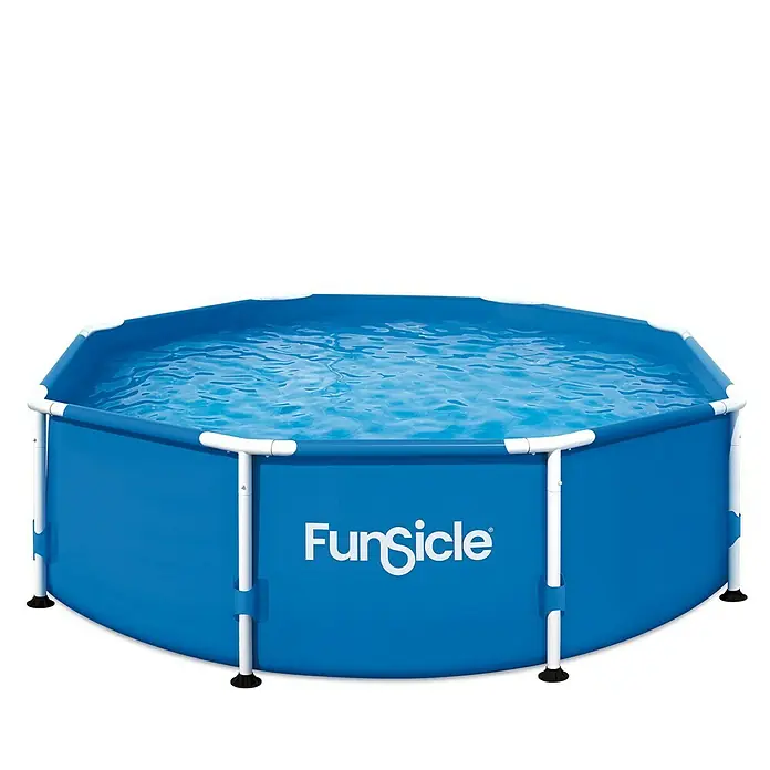 Funsicle Frame-Pool Activity - Ø x H: 244 x 76 cm, Blau, 3.032 l - Das Bild zeigt einen blauen FunSicle-Pool mit weißem Rahmen, gefüllt mit Wasser, vor einem weißen Hintergrund.