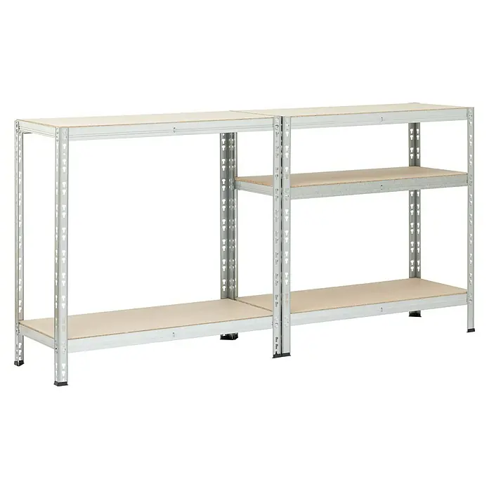 Regalux Metallregal Maderclick - H x B x T: 180 x 90 x 40 cm, Traglast pro Boden: 150 kg, Anzahl Böden: 5 Stk., Stecken, Silber - Stabile Metallregale mit Holzablagen, ideal für Lagerung und Ordnung in Werkstatt oder Garage. Robust und langlebig.