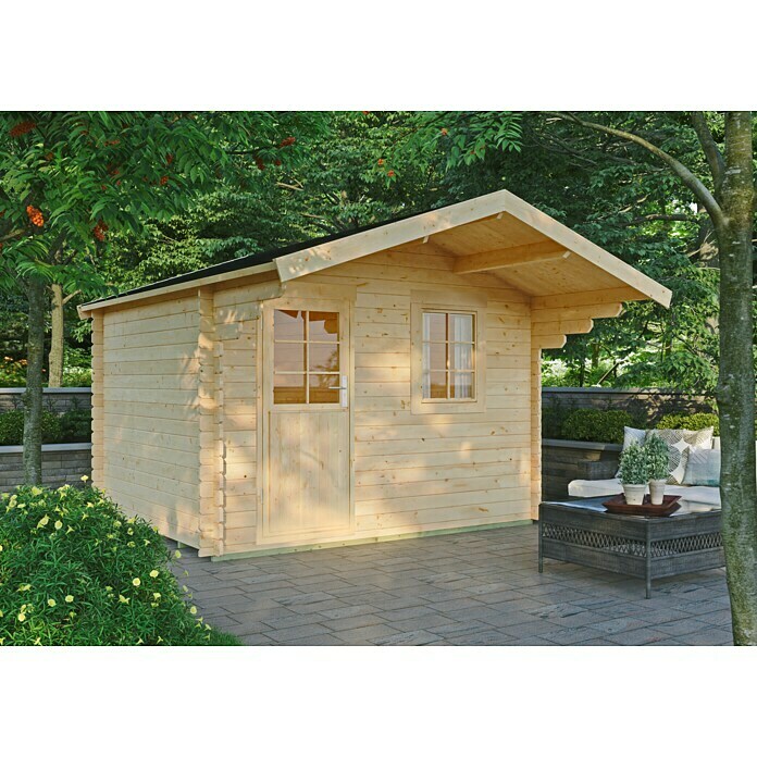 Kiehnholz Vrtna hiška Stockholm  (Zunanje dimenzije vključno s strešnim previsom (Š x G): 340 x 393 cm, Les, Rjava) | 7435 - Blockbohlenhäuser | IAGD - Gartenhäuser | IAG - Außenbereichsausstattung | IA - Gartenhartware | I - Stadtgarten | BAUHAUS