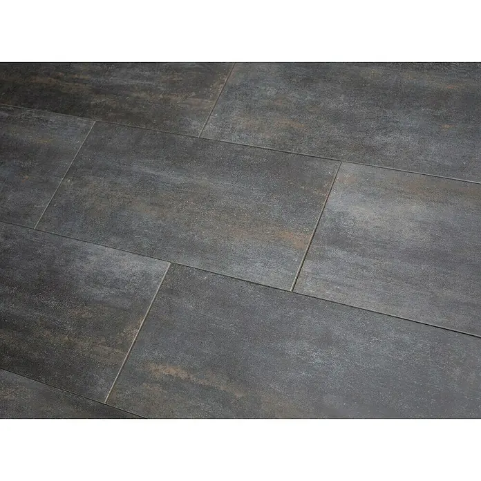 Feinsteinzeugfliese Allora - 30 x 60,4 cm, Schwarz, Matt - Dunkle Bodenfliesen im Großformat verlegt, elegante und moderne Optik für jeden Raum.