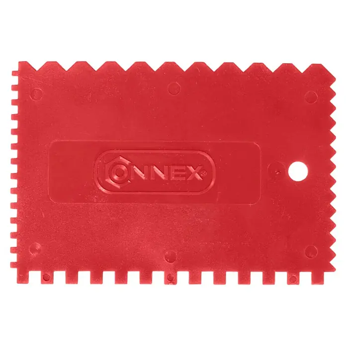 Connex Espátula dentada para cola - Dentado: 4 lados - Llana dentada roja CONNEX para una aplicación uniforme de adhesivos y revestimientos, ideal para aficionados al bricolaje y profesionales.
