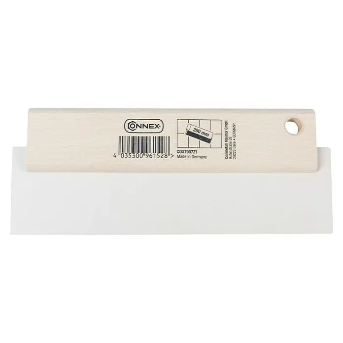 Connex Espátula de goma - Anchura de hoja: 200 mm, Material empuñadura: Madera - Una espátula con mango de madera y hoja blanca lisa. Ideal para trabajos de pintura profesionales y proyectos de bricolaje.