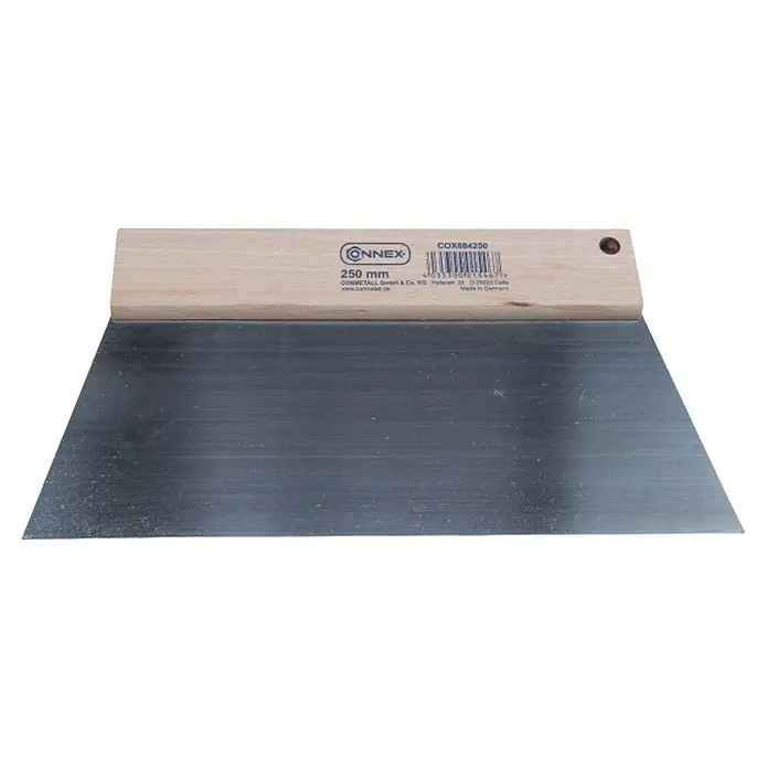 Connex Espátula para adhesivos - Anchura de hoja: 250 mm - Primer plano de una espátula de superficie Connex COX884250 con mango de madera y una hoja de 250 mm, ideal para diversos trabajos de espátula.