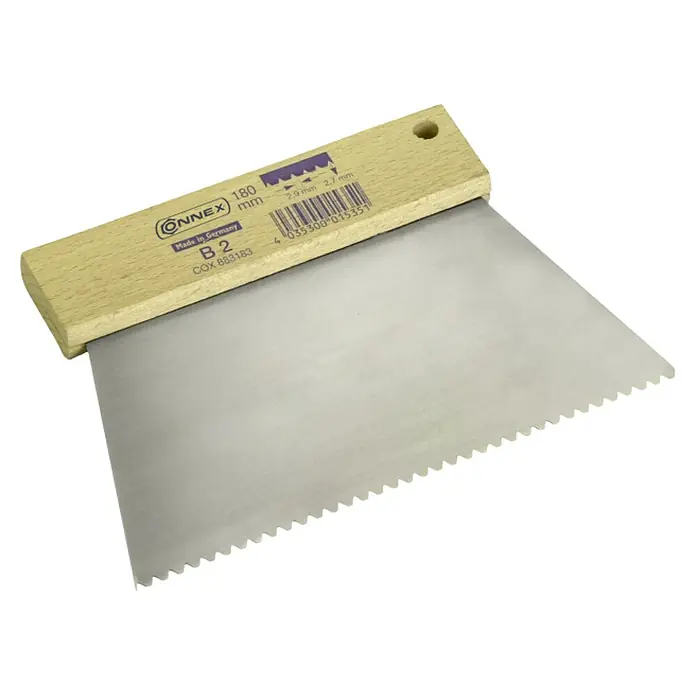 Connex Espátula dentada - Ancho de hoja: 180 mm, B3 - Llana dentada ONNEX B2 con mango de madera, ideal para la aplicación precisa de adhesivos y revestimientos, 180mm ancho.