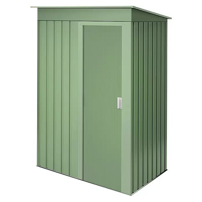 Hoggar Geräteschrank Hede - Außenmaß inkl. Dachüberstand (B x T): 162 x 86 cm, Grün, Stahl, 1,39 m² - Grüner Metall-Gartenschuppen mit Wellblechpaneelen und Pultdach.