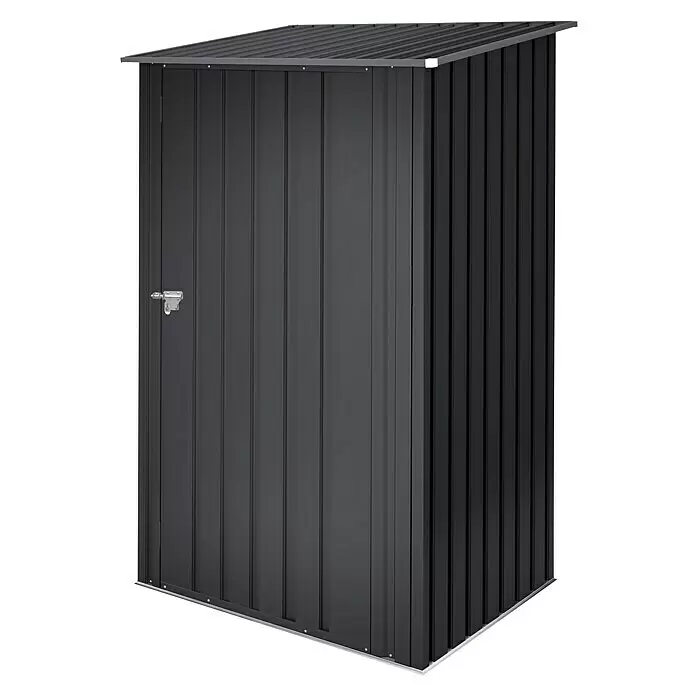Hoggar Geräteschrank Sansa - Anthrazit - Dunkelgrauer Geräteschuppen aus Metall mit Pultdach und Riegelverschluss.