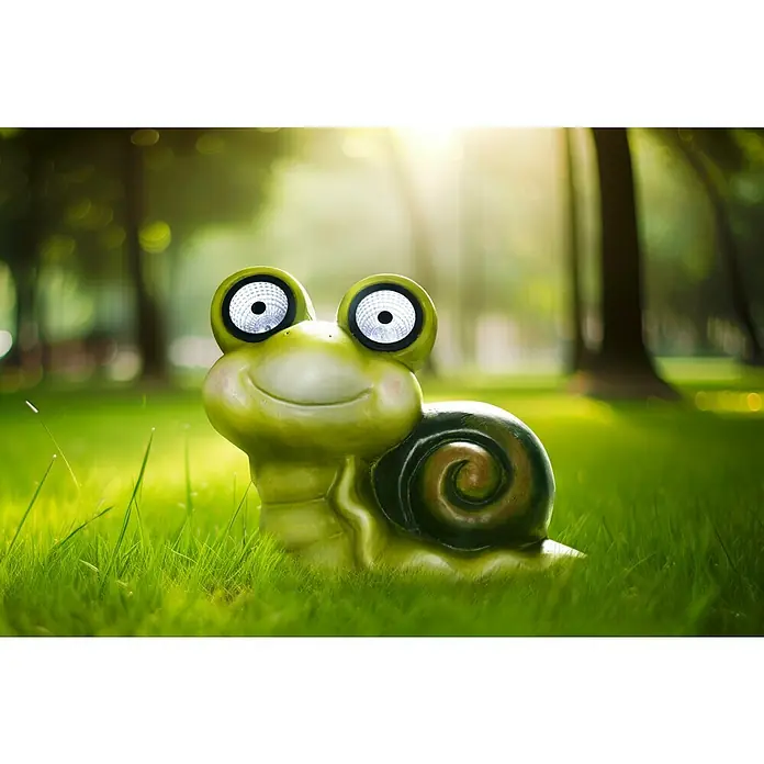BAUHAUS Solar-Dekoleuchte - Lichtfarbe: Warmweiß, 31,5 x 36 x 18 cm, Schnecke - Diese entzückende Gartenfigur zeigt eine grüne Schnecke mit Solaraugen, die jedem Außenbereich einen Hauch von Charme verleiht.