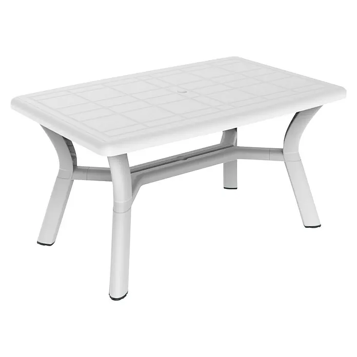 Mesa de jardín Tulipan - L x An x Al: 140 x 90 x 74 cm, Polipropileno, Blanco - Mesa de jardín de plástico blanca con tablero rectangular y patas curvas, ideal para uso exterior.