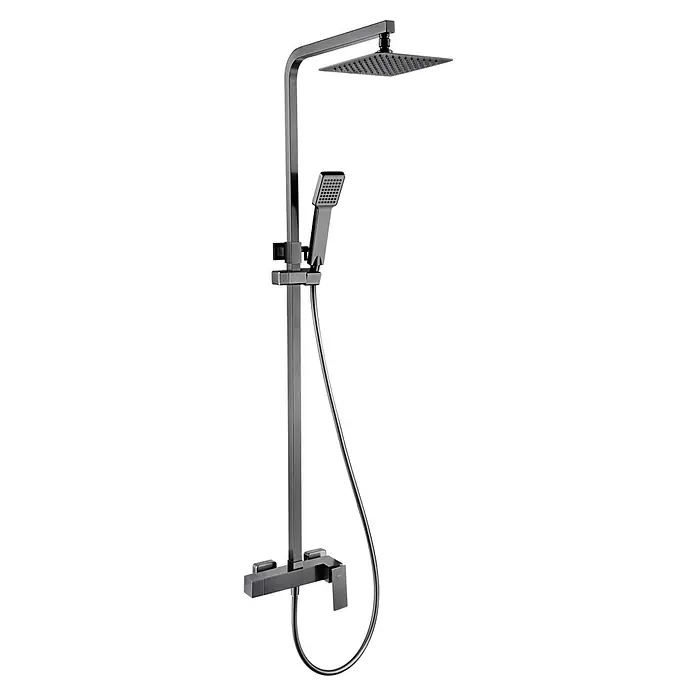 Imex Pisa Sistema de ducha - Grifo monomando, Black gun - Columna de ducha de diseño moderno con cabezal cuadrado y ducha de mano, ideal para baños elegantes.
