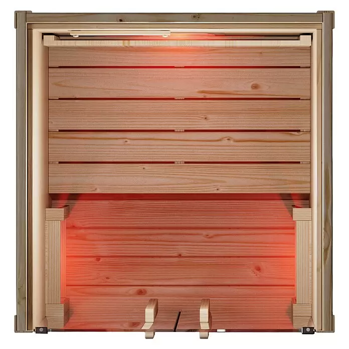 Eilo Infrarotkabine EL 101 - 90,4 x 90 x 190 cm - Infrarot-Saunapaneel aus Holz mit rot glühenden Heizstrahlern.