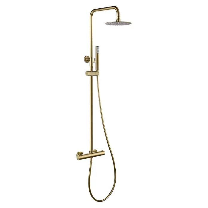 Imex Génova Sistema de ducha - Grifo termostático, Oro - Grifo de ducha dorado con rociador y ducha de mano para una experiencia de ducha lujosa en diseño moderno.