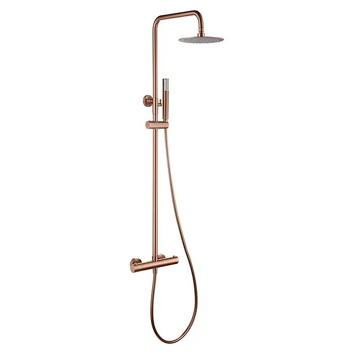 Imex Génova Sistema de ducha - Grifo termostático, Oro rosa - Sistema de ducha en oro rosa con ducha de cabeza y de mano para una experiencia de ducha lujosa.