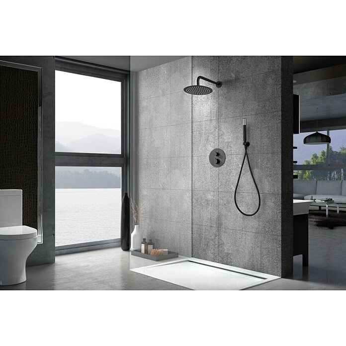 Imex Génova Sistema de ducha empotrado (Cartucho del termostato, Negro) | BAUHAUS