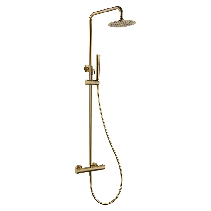 Imex Nápoles Sistema de ducha - Grifo termostático, Oro - Columna de ducha moderna de aspecto dorado con rociador y teleducha para una experiencia de ducha lujosa. Perfecto para cualquier baño.