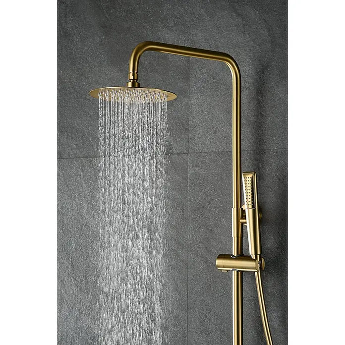 Imex Nápoles Sistema de ducha - Grifo termostático, Oro - Grifería de ducha dorada con agua corriente.