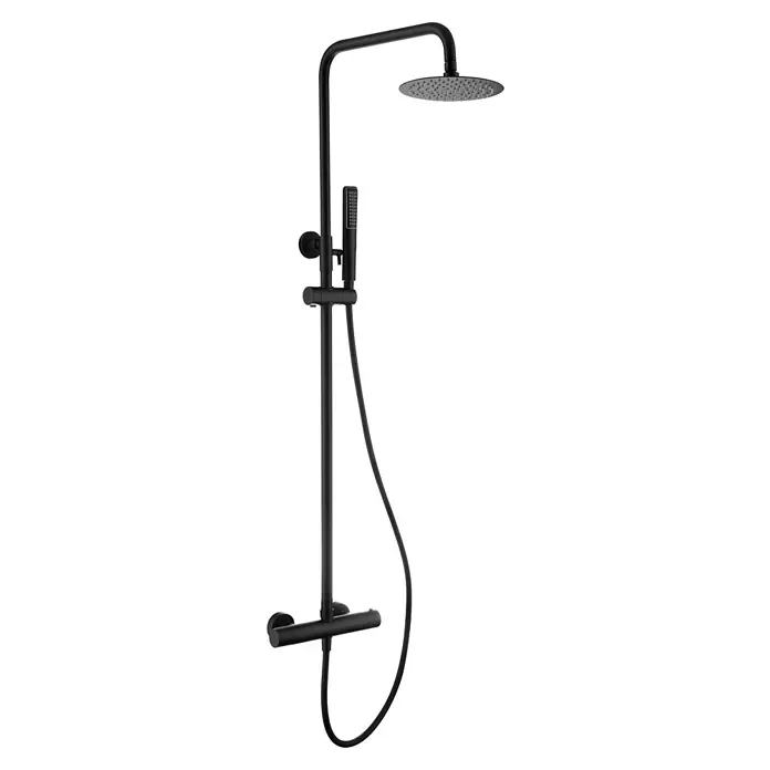 Imex Nápoles Sistema de ducha - Grifo termostático, Negro - Columna de ducha negra con ducha de cabeza y de mano. El diseño moderno hace de este conjunto de ducha un atractivo en cualquier baño.
