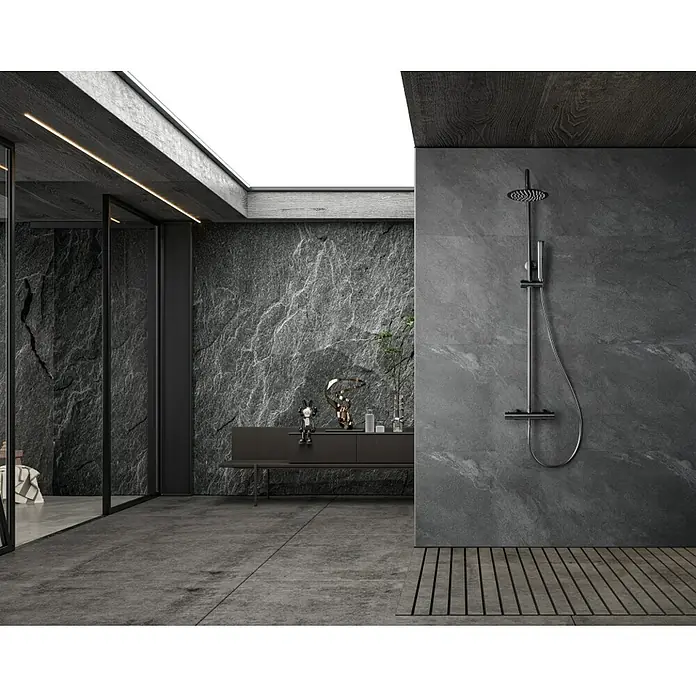 Imex Nápoles Sistema de ducha - Grifo termostático, Black gun - Elegante toma de baño con un elegante accesorio de ducha y una decoración moderna que crea un ambiente lujoso.