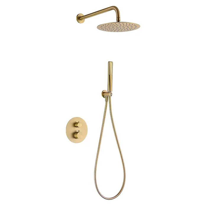 Imex Nápoles Sistema de ducha empotrado - Oro - Sistema de ducha dorado con rociador superior, teleducha y termostato para una experiencia lujosa.