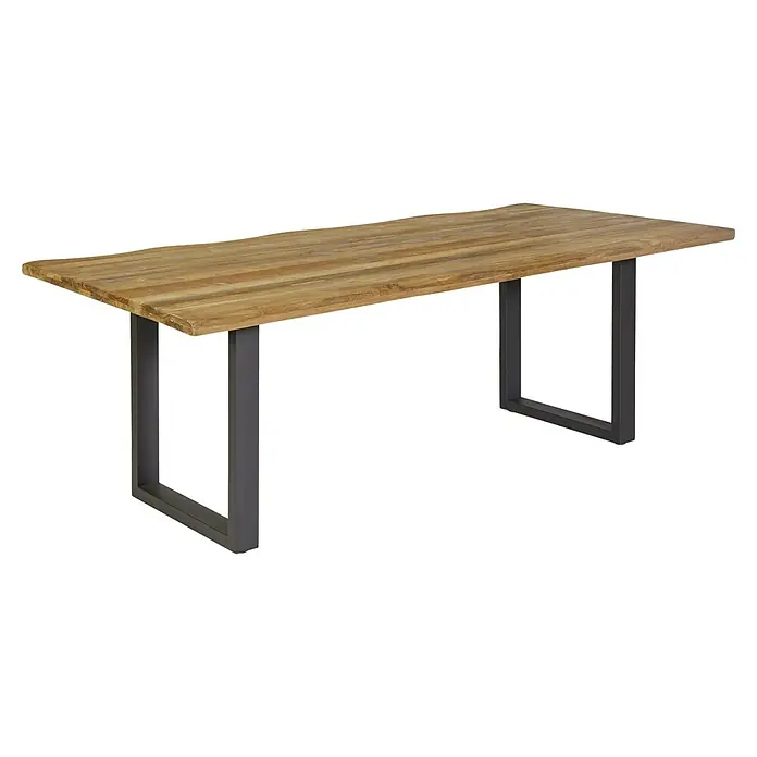 Sunfun Gartentisch - L x B x H: 220 x 100 x 75 cm, Edelstahl, Teak, Natur/Anthrazit, Baumkante/U-Fuß - Der Esstisch mit robuster Holzplatte und modernem Metallgestell verleiht jedem Esszimmer einen stilvollen Touch. Perfekt für gemütliche Stunden.