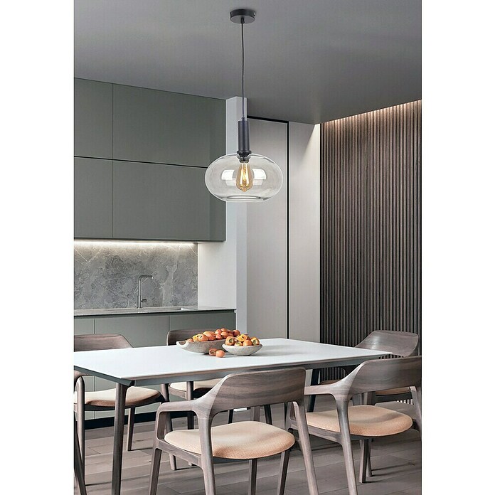 Lámpara colgante redonda (Ø x Al: 30 x 150 cm, Negro, E27) | BAUHAUS