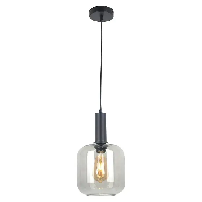 Lámpara colgante redonda - Ø x Al: 20 x 150 cm, Negro, E27 - Elegante lámpara colgante con una pantalla de vidrio ahumado y un accesorio de metal negro. La lámpara irradia un diseño moderno.