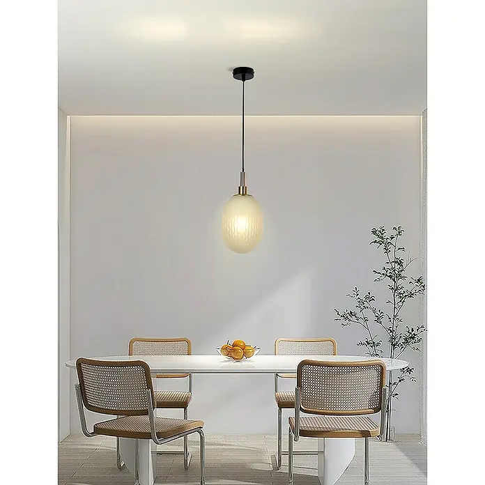 Lámpara colgante - L x An x Al: 15 x 15 x 120 cm, Blanco opal, G9 - Elegante lámpara colgante con pantalla ovalada y texturizada, ideal para comedores. Proporciona una luz cálida y acogedora.