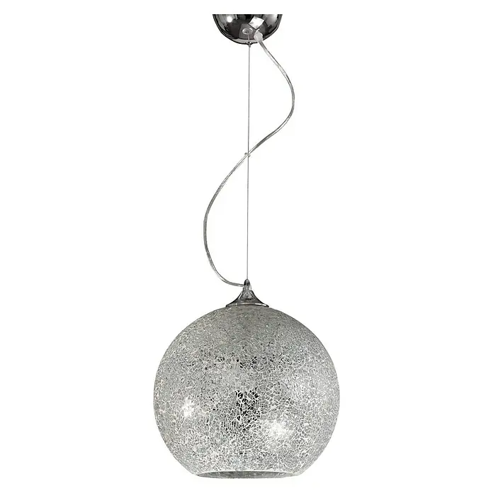 Lámpara colgante redonda - Ø x Al: 25 x 150 cm, Cromo, E27 - Elegante lámpara colgante con esfera de mosaico plateada y suspensión decorativa. Iluminación con estilo para cualquier habitación.