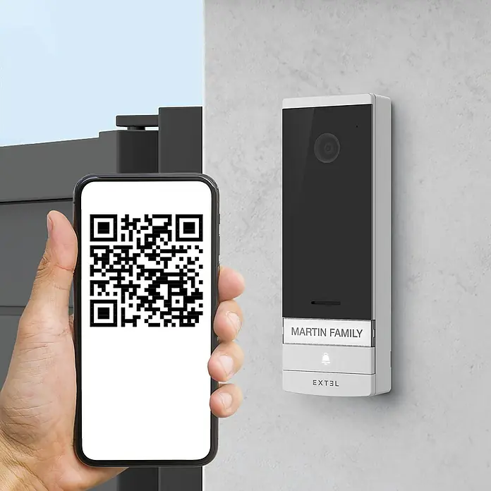 Extel Farb-Video-Türsprechanlage Connect 2 - 2-Draht-Technik, Bildschirmgröße: 7″, 800 x 480 Pixel, Extel Connect App - Ein modernes Türkommunikationssystem mit QR-Code-Scanner auf einem Smartphone. Ideal für sicheren und bequemen Zugang.