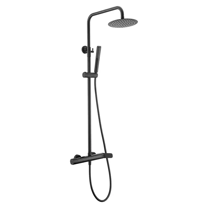 Imex Dinamarca Sistema de ducha - Grifo monomando, Negro - Sistema de ducha negro con rociadores superiores y manuales, ideal para un baño moderno. Este sistema de ducha es un complemento elegante.