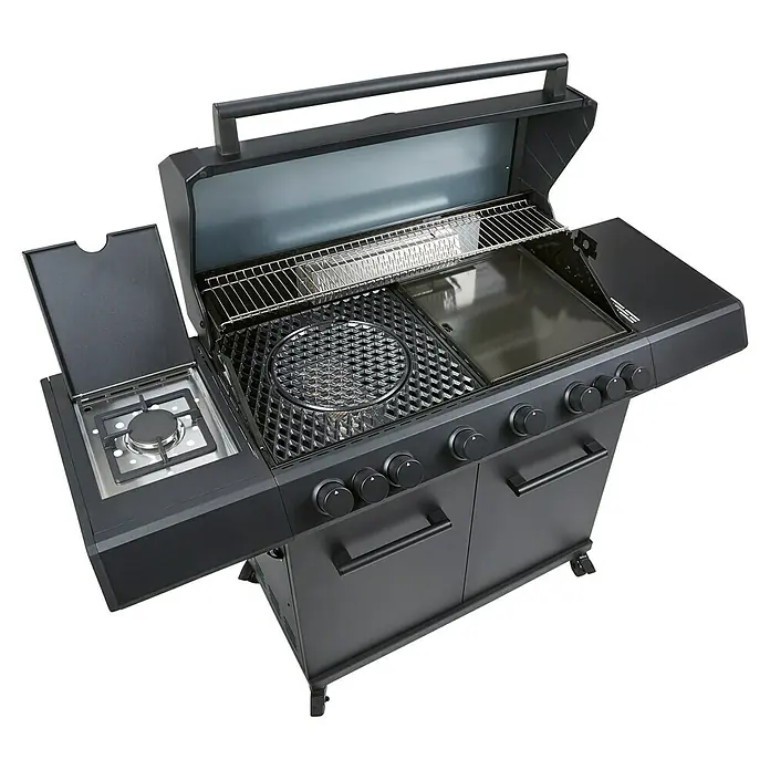 Kingstone Grillplatte Plancha - Stahl, B x L: 45 x 39,3 cm, Passend für: Kingstone Cliff Gasgrills / Kingstone The Quad Gasgrills - Schwarzer Gasgrill mit Seitenbrenner, Grillrosten und Bedienknöpfen für ein optimales Grillerlebnis.