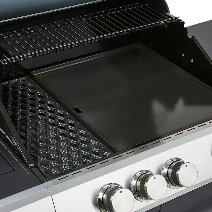 Kingstone Plancha para barbacoa - Acero, An x L: 45 x 39,3 cm, Específico para: Barbacoas de gas Kingstone Cliff - Parrilla con rejillas de hierro fundido y una gran plancha. Fabricación de alta calidad y uso versátil para una experiencia de parrilla perfecta.