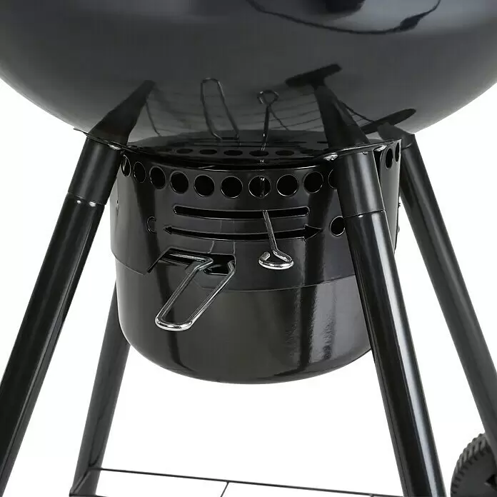Kingstone Barbacoa redonda con tapa Sunset - Diámetro de la superficie de la parrilla: 55 cm, Negro - Barbacoa de carbón negra con cuenco redondo, ventilación inferior ajustable y patas robustas.