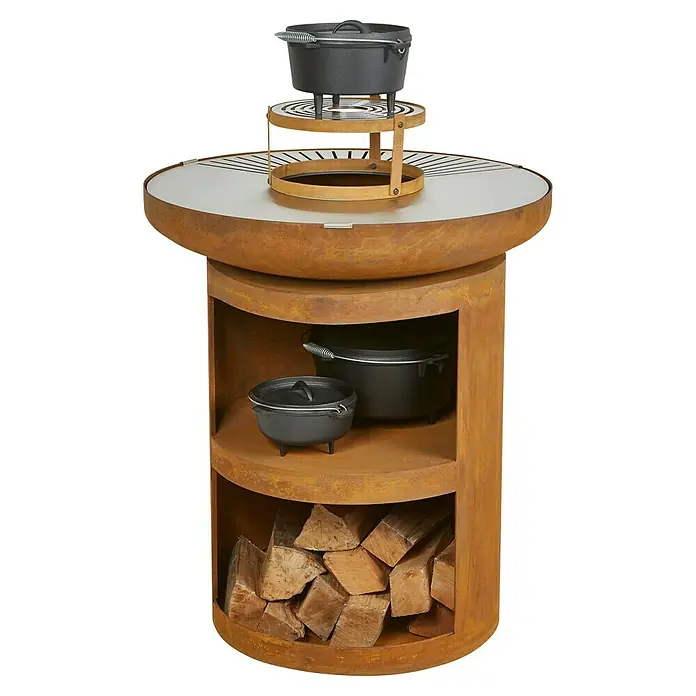 Kingstone Grillaufsatz - Ø x H: 30 x 15 cm, Passend für: Kingstone Plancha Grill - Ein vielseitiger Outdoor-Kochplatz mit rustikalem Design, inklusive Ablageflächen und Kochutensilien.