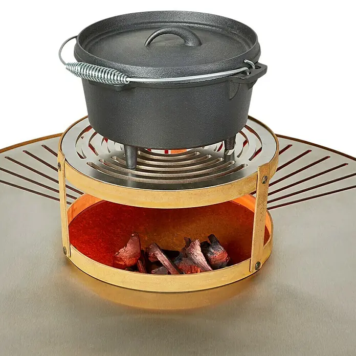 Kingstone Grillaufsatz - Ø x H: 30 x 15 cm, Passend für: Kingstone Plancha Grill - Gusseiserner Topf mit Deckel auf einem Kochgestell mit Holzkohle. Ideal für Outdoor-Abenteuer und kulinarische Erlebnisse im Freien.
