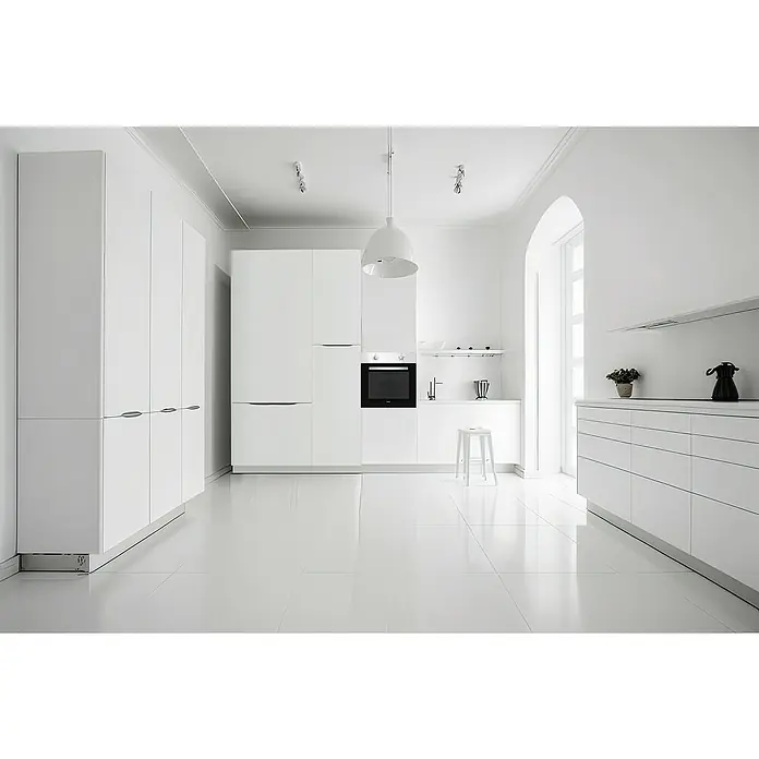 Cata Horno empotrado SES 7004 X - Número de tipos de calentamiento: 5 ud., Volumen horno: 65 l - Elegante cocina blanca con diseño minimalista y superficies brillantes, creando un ambiente moderno.