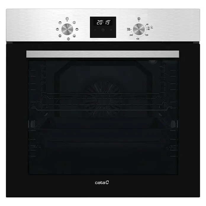 Cata Set de horno empotrado + placa de cocción y campana extensible - Volumen horno: 80 l, Número de zonas de temperatura: 3 ud., Máx. Potencia de aire de la campana extractora: 300 m³/h - Horno encastrable Cata negro con detalles en acero inoxidable y pantalla digital para una cocción precisa. Un diseño moderno para cada cocina.