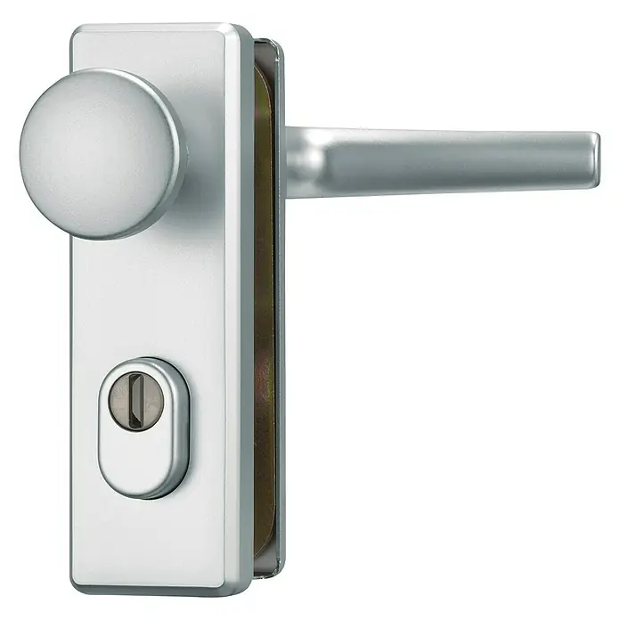 Abus Schutz-Wechselgarnitur KKZS700 - Stärke Tür: 37 mm - 47 mm, Metall, Aluminium, Knopf außen, Drücker innen - Türdrücker aus silberfarbenem Metall mit rundem Knauf und Schlüsselzylinder. Ideal für moderne Innentüren.