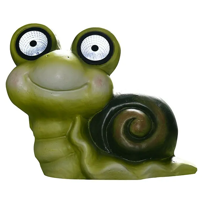 BAUHAUS Solar-Dekoleuchte - Lichtfarbe: Warmweiß, 31,5 x 36 x 18 cm, Schnecke - Dekorative Solar-Gartenfigur einer grünen Schnecke mit leuchtenden Augen, ideal für den Außenbereich.