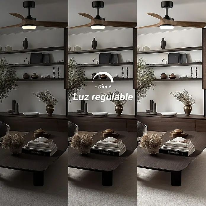 Sulion Ventilador de techo Havana - Marrón, 112 cm, 20 W, Blanco cálido - Vista de un ventilador de techo con brillo ajustable, que proporciona iluminación ambiental para cualquier habitación.