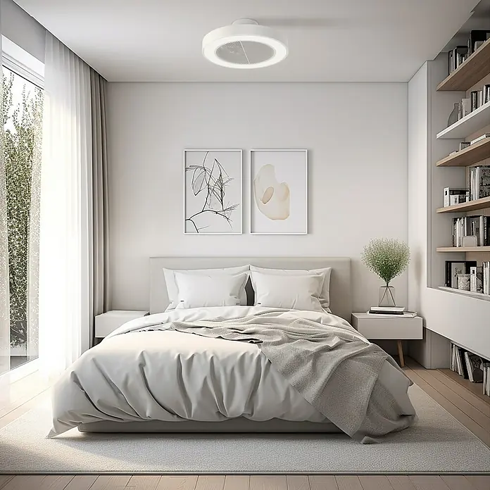 Sulion Ventilador de techo Leaf - Blanco, 50 cm, 26 W, Blanco cálido - Luminoso dormitorio con una moderna lámpara de techo que complementa el diseño minimalista de la habitación.