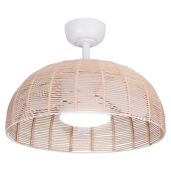 Sulion Ventilador de techo Atena - Beige, 55 cm, 10 W, Blanco cálido - Este ventilador de techo con su exclusiva pantalla de lámpara de diseño de ratán es un verdadero atractivo y proporciona una refrigeración agradable.
