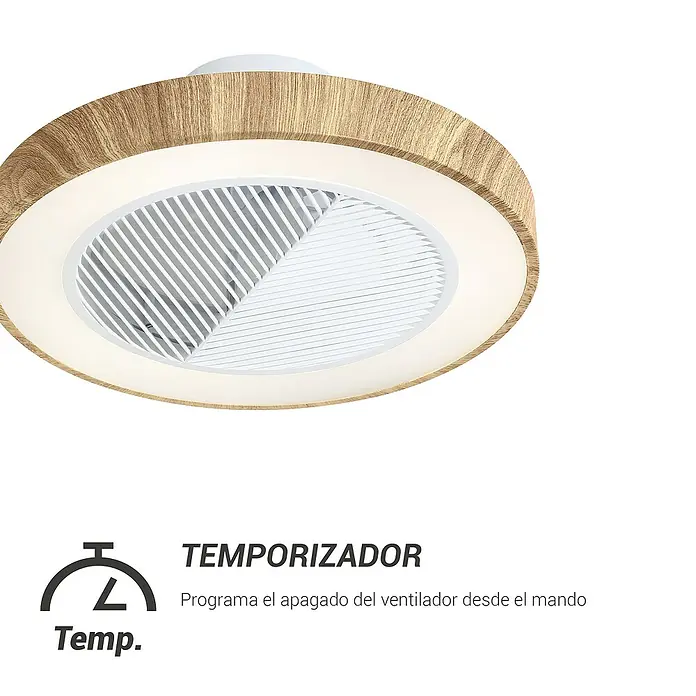 Sulion Ventilador de techo Leaf - Madera, 50 cm, 26 W, Blanco cálido - Ventilador de techo con aspecto de madera e iluminación LED integrada. Este moderno ventilador proporciona aire fresco y luz agradable.
