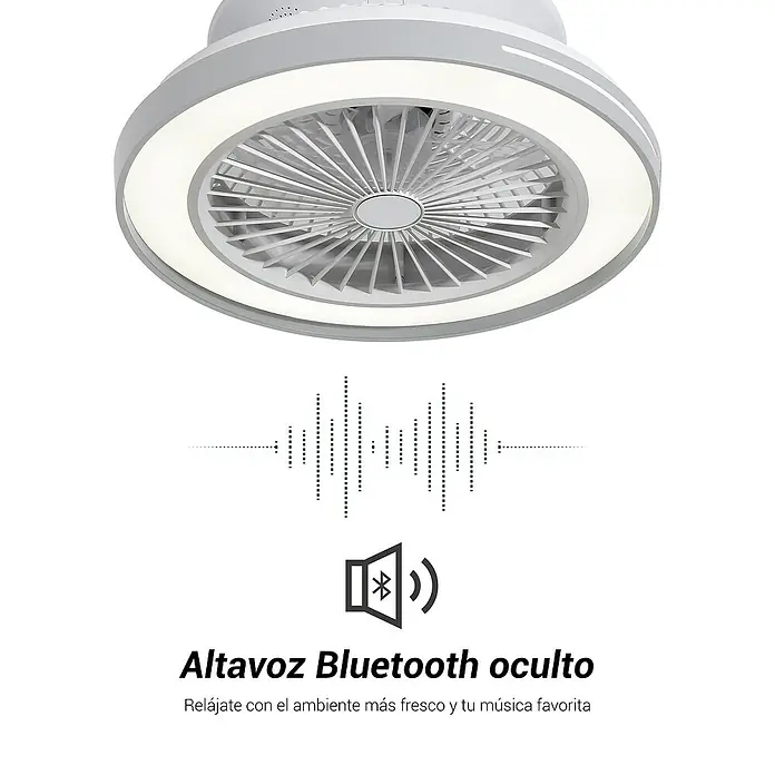 Sulion Ventilador de techo Robotto - Blanco, 48 cm, 20 W, Blanco cálido - Ventilador de techo con iluminación LED y altavoz Bluetooth integrado para un ambiente agradable y disfrute de la música.
