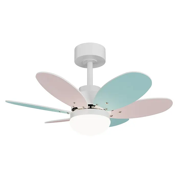 Sulion Ventilador de techo Menfis - Rosa/Azul pastel, 75 cm, 9 W - El ventilador de techo con diseño de pétalos está en tonos rosa y azul y tiene iluminación integrada.