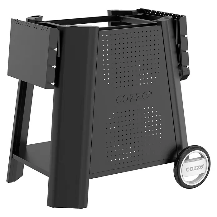 Cozze Rollwagen - B x T x H: 127 x 64,5 x 74,5 cm, Stahl, Schwarz, Passend für: Cozze 500er Grillserie - Schwarzer Cozze Ofenwagen mit Seitentisch und Rollen für einfachen Transport im Freien.
