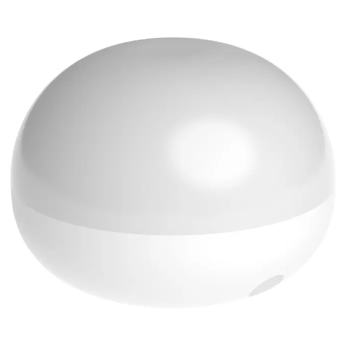 Starlux Bombilla LED con batería Turan Bulb - 9 W, 900 lm, Blanco cálido, 3.000 K - Primer plano de una lámpara blanca redonda con una superficie lisa y suaves reflejos de luz.