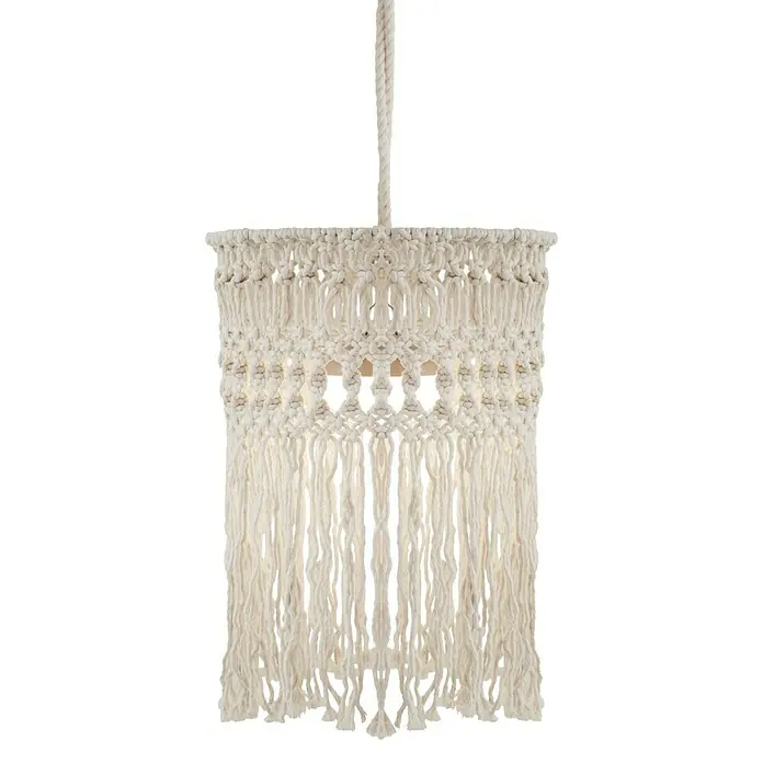 New Garden Lámpara colgante Mykonos - 9 W, Ø x Al: 30 x 40 cm, Blanco - Elegante lámpara colgante de macramé en color crema. La lámpara, hecha de cuerdas trenzadas, proporciona una luz suave y cálida y un ambiente acogedor.